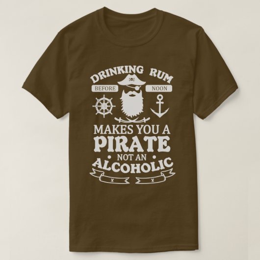 Drink rum maakt je een piraat, geen alcoholist t-shirt (Design voorkant)