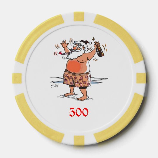 Drink Santa geel 500 gestreepte pokerchip (Voorkant)