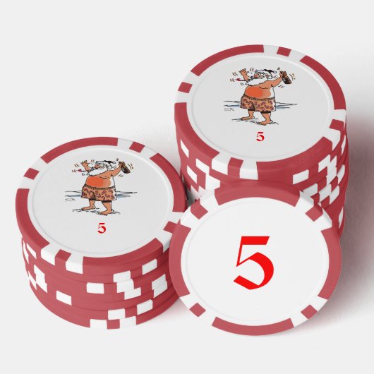 Drink Santa rood 5 gestreepte pokerchip (Opstapeling)