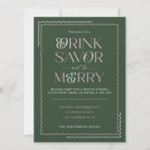 Drink Savor en Be Merry Retro Wavy Holiday Party Kaart (Voorkant)