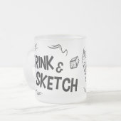 Drink & Sketch (black and white) Matglas Koffiemok (Voorkant links)