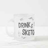 Drink & Sketch (black and white) Matglas Koffiemok (Links)