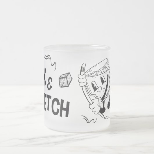 Drink & Sketch (black and white) Matglas Koffiemok (Center)