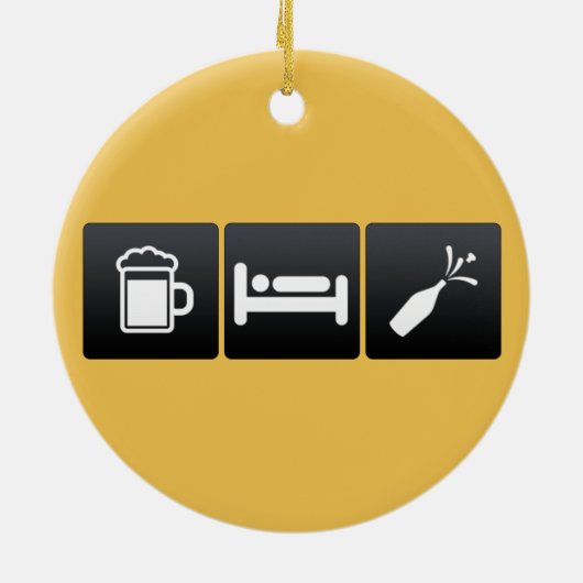 Drink, slaapstand en champagne keramisch ornament (Achterkant)