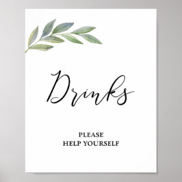 Drink Tafel Olive Leaf Greenery Wedding Poster