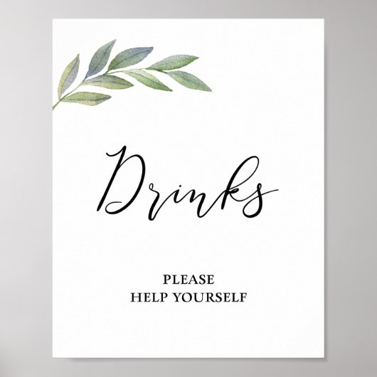 Drink Tafel Olive Leaf Greenery Wedding Poster (Voorkant)