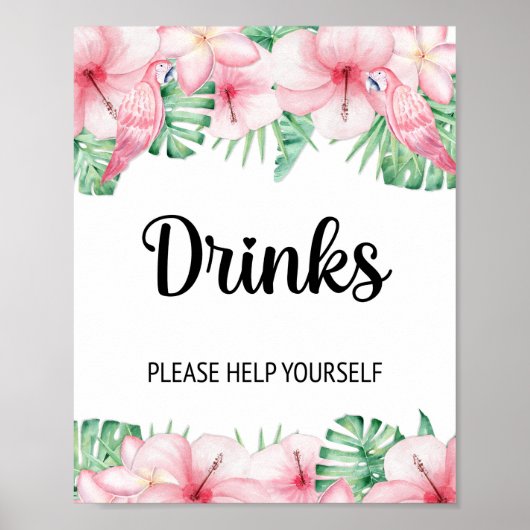 Drink Tafelbord Tropisch Roze Bloem Poster (Voorkant)