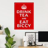 Drink Tea en Eat Biccy ~ British Fun Poster (Thuiskantoor)