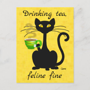 Drink Tea Feline Fine - Briefkaart