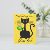 Drink Tea Feline Fine - Briefkaart (Staand voorkant)