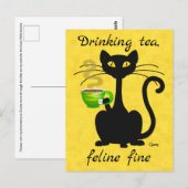 Drink Tea Feline Fine - Briefkaart (Voorkant / Achterkant)