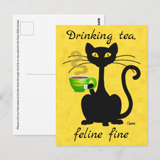 Drink Tea Feline Fine - Briefkaart (Voorkant / Achterkant)