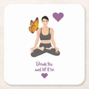 Drink tea laat het slogan Yoga Butterfly Love zijn Kartonnen Onderzetters