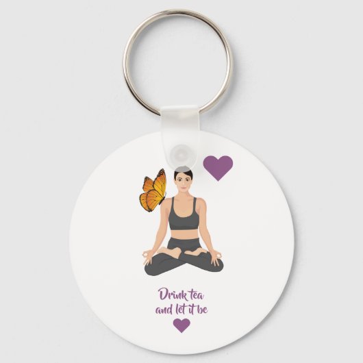 Drink tea laat het slogan Yoga Butterfly Love zijn Sleutelhanger (Voorkant)