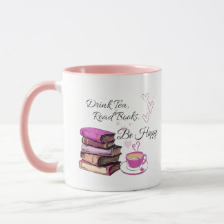Drink Tea Lees boeken Wees blij Mok, Koffie Mok vo