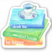 Drink Tea Lees boeken Wees blij Vinyl Sticker (Voorkant)