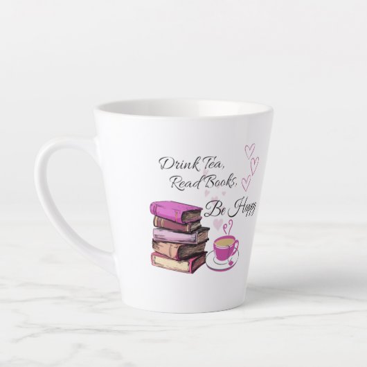 "Drink thee. Boeken lezen. Wees gelukkig. – Gezell Latte Mok (Links)