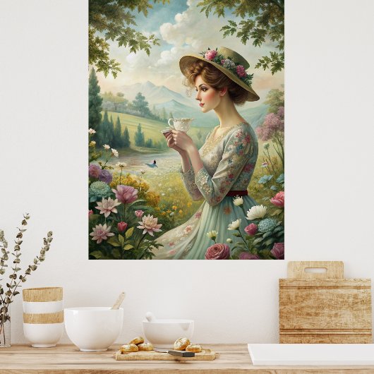 Drink thee in de tuin poster (Keuken)