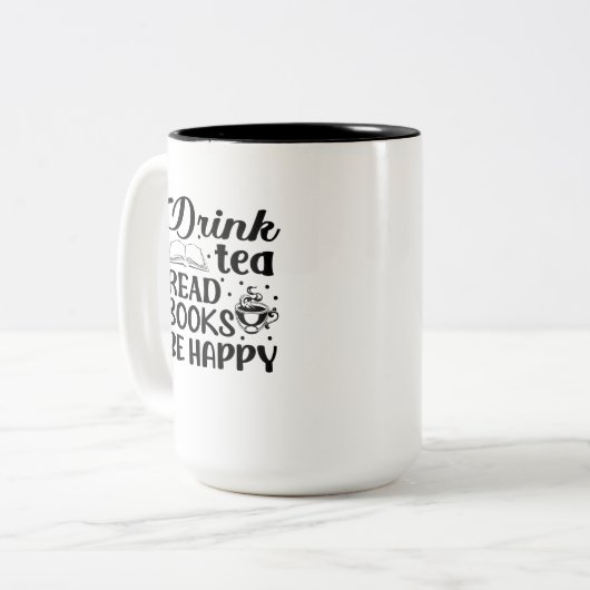 Drink thee, lees boeken, wees blij tweekleurige koffiemok (Voorkant links)