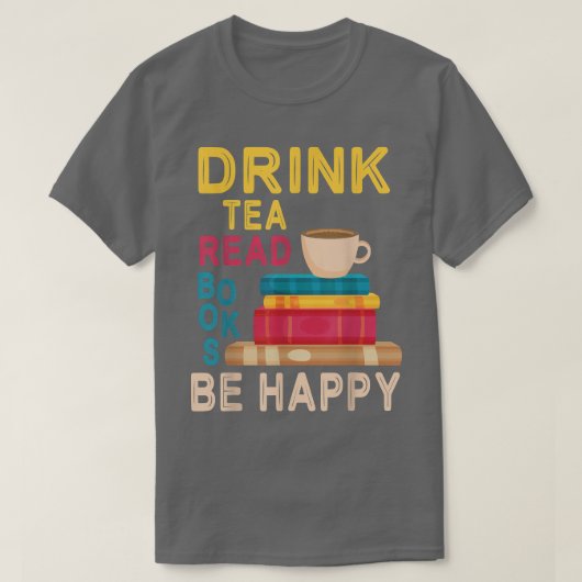 Drink thee-lezen boeken zijn goed leesbaar op de d t-shirt (Design voorkant)