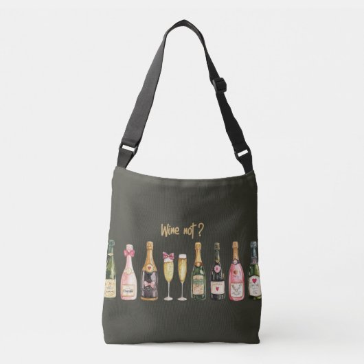 Drink thema wijnfles wijn niet grappig wijnglas crossbody tas (Voorkant)