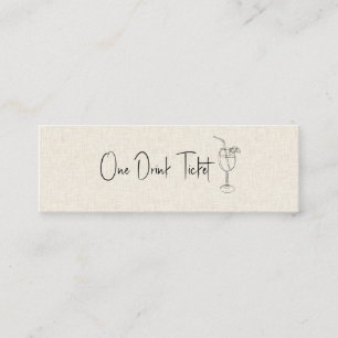 Drink Ticket, Beige Linen Mini Visitekaartje