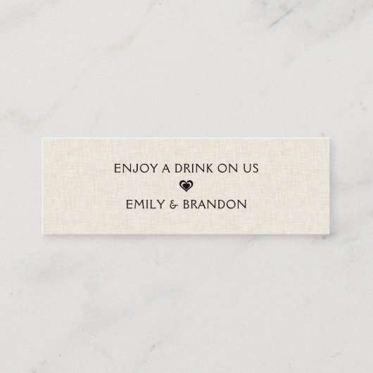 Drink Ticket, Beige Linen Mini Visitekaartje
