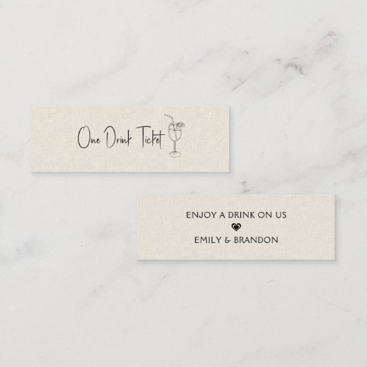 Drink Ticket, Beige Linen Mini Visitekaartje (Voorkant / Achterkant)