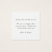 Drink Ticket Bow Stropdas Wedding Bar Token Vierkante Visitekaartjes (Achterkant)