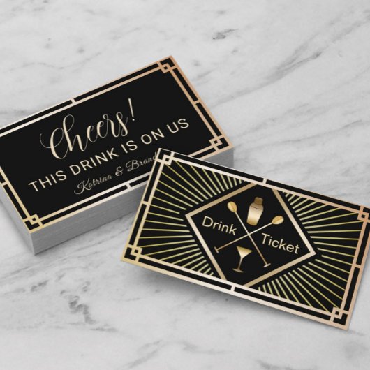 Drink Ticket Gold Art Deco Gratis Drink Voucher