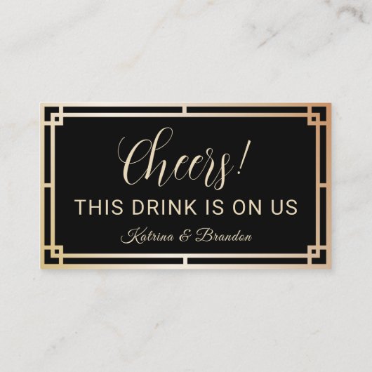 Drink Ticket Goud Art Deco Gratis Drinkbon (Achterkant)