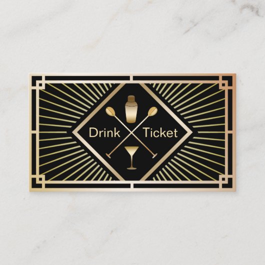 Drink Ticket Goud Art Deco Gratis Drinkbon (Voorkant)