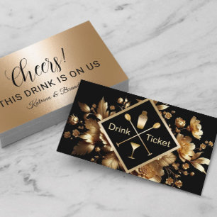 Drink Ticket Modern Gold Bloemen Gratis Drink Vouc