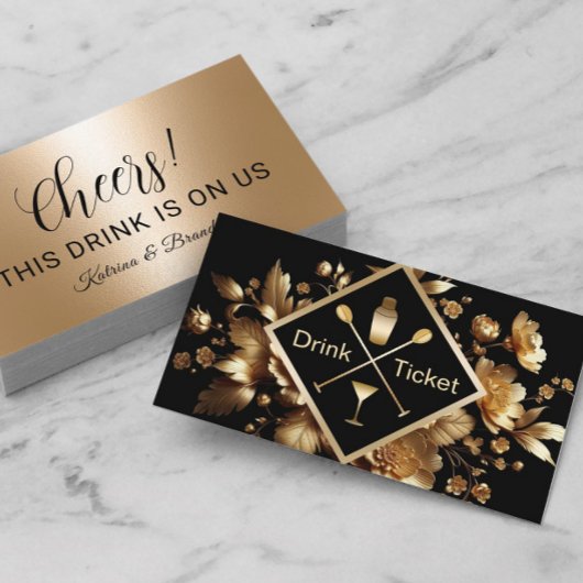 Drink Ticket Modern Gold Bloemen Gratis Drink Vouc