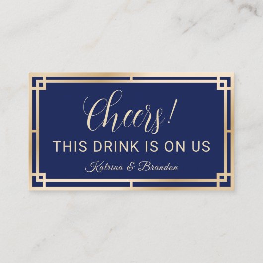 Drink Ticket Modern Navy & Goud Gratis Drink Vouch (Achterkant)