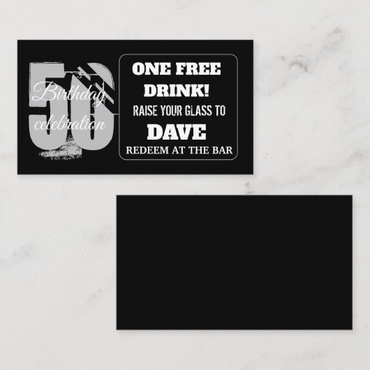 Drink Ticket Verjaardagsbar Token Gepersonaliseerd (Voorkant / Achterkant)