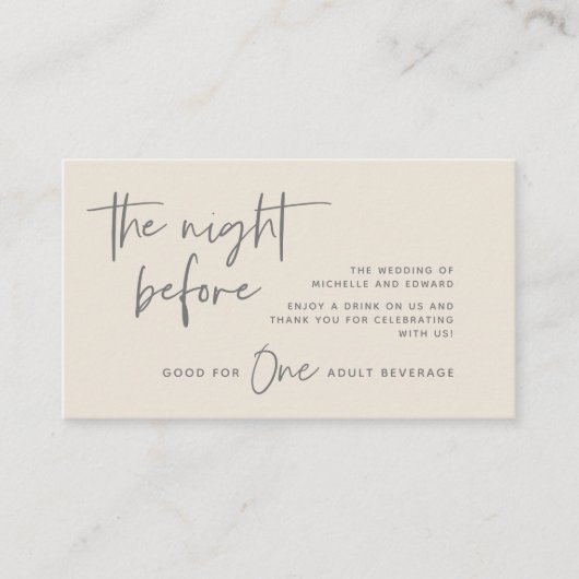 Drink Ticket, Volwassen Drank, Bruiloft Bar Party Informatiekaartje (Voorkant)