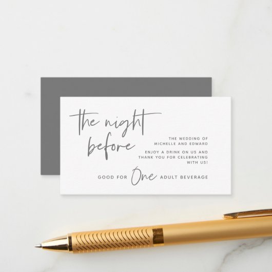 Drink Ticket, Volwassen Drank, Bruiloft Bar Party Informatiekaartje (Voorkant / Achterkant in situ)