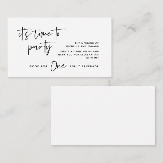 Drink ticket, volwassen drankje, gelukkig ooit daa informatiekaartje (Voorkant / Achterkant)