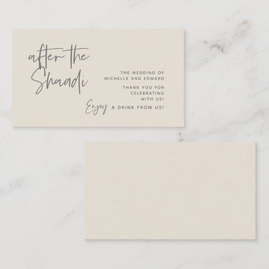 Drink Ticket, Volwassen Drankje Na De Shaadi Informatiekaartje (Voorkant / Achterkant)