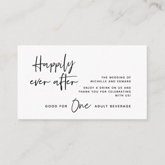 Drink Ticket, Volwassenen drankje, Happily Ever Af Informatiekaartje (Voorkant)