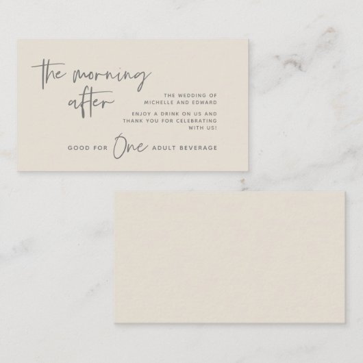 Drink ticket, volwassenendrank, de volgende morgen informatiekaartje (Voorkant / Achterkant)