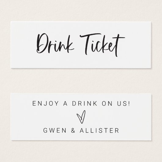 Drink Ticket Wedding Reception Bar Token Kaart (Voorkant /achterkant)