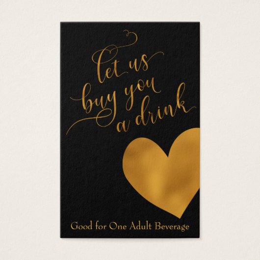 Drink Tickets, elegant Gold Script en hart Visitekaartje (Voorkant)
