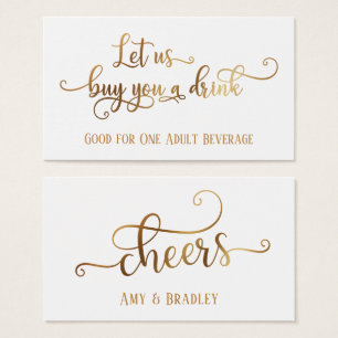 Drink Tickets   Faux Gold Foil op Editable White Visitekaartje