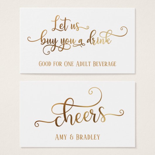 Drink Tickets | Faux Gold Foil op Editable White Visitekaartje (Voorkant /achterkant)