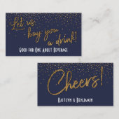 Drink Tickets, Gold Confetti op Midnight Blue Kortingskaartje (Voorkant / Achterkant)