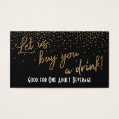 Drink Tickets, Gold Glitter Confetti op zwart Visitekaartje (Voorkant)