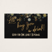 Drink Tickets, Gold Glitter op Black & Gold Bokeh Visitekaartje (Voorkant)