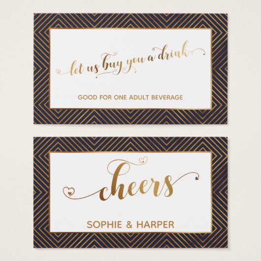 Drink Tickets, Gold Hearts Script, diamanten, mari Visitekaartje (Voorkant /achterkant)